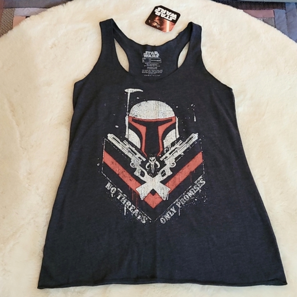 NWT Disney Star Wars Gray Mandalorian Bounty Hunter Graphic Casual Tank